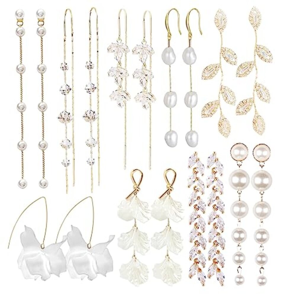9 Pairs Long Tassel Dangle Earrings for Women Sparkling CZ Threader Drop